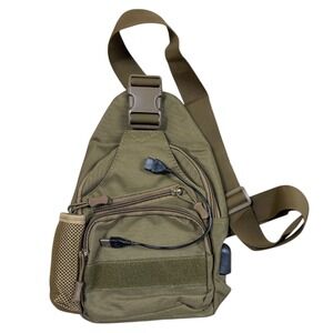 Tactical Sling Bag USB Charging Port Water Bottle Holder Khaki